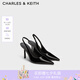 CHARLES&KEITH25夏新品豹紋尖頭氣質包頭涼鞋高跟鞋七夕禮物送女友CK1-60280451 BLACK PATENT黑色 38 （245）