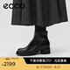 愛(ài)步（ECCO）靴子女 女鞋冬季牛皮短靴粗跟保暖女靴 雕塑222413 黑色22241301001 36 （尺碼偏小，建議拍大一碼）