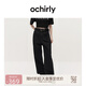歐時(shí)力OCHIRLY 香蕉褲加絨牛仔長褲女松弛感復(fù)古顯瘦流行秋季尖貨 黑灰 L