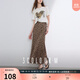 三彩2025夏季新款豹紋魚(yú)尾裙高腰松緊半身裙開(kāi)叉長(cháng)裙復古M 咖啡金 M 160/68A