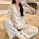 古今（GUJIN）夏季新品甜美冰絲綢睡衣女短袖短褲長(zhǎng)褲三件套蕾絲V領(lǐng)外穿家居服