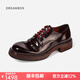 dreambox鈞博vibram高端馬臀皮休閑皮鞋手工固特異皮底男士德比鞋 咖啡色亮面 38