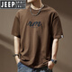 JEEP SPIRIT美式重磅印花男士短袖t恤夏季寬松大碼半袖純棉oversize潮牌體恤 BN300深咖 XL 適合150-170斤