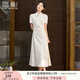 香影新中式國風立領連衣裙女2025夏季新款改良旗袍風白色提花裙子 米白 斜襟款 暗紋提花 L 165/88A/110-125斤