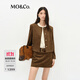 MO&Co.外套春復古絨面太妃糖色無(wú)領(lǐng)短款箱型夾克MBE1JKT027 太妃糖色 M