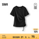 森馬（Semir）森柔棉|商場(chǎng)同款短袖T恤女小心機修身2025夏季新款不對稱(chēng)上衣 黑色90001 XL