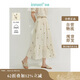 茵曼法式刺繡拼接半身裙夏季女裝全棉寬松a字裙子 淡香杏-18525726  L