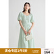 獨(dú)束大碼女裝浮雕提花新中式連衣裙夏裝新款典雅盤扣國風(fēng)高腰裙子 碧波綠 XL (尺碼：3)
