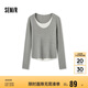 森馬毛衣女拼色假兩件毛衫修身春秋圓領(lǐng)套頭衫顯瘦109524107002