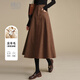 晚白【斷碼清倉】復古格紋羊毛a字半裙冬款時(shí)尚百搭毛呢大擺半身裙 深咖色 L