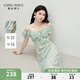秋水伊人優(yōu)雅浪漫裙子2025年夏季新款女時(shí)尚通勤一字肩印花連衣裙 水綠 M