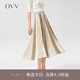 OVV2022春夏新款女裝多色條紋彈力松緊拼接百褶時尚針織半身裙GQAZJ12001A 卡其綠鑲拼01 L