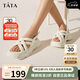 他她（TATA）厚底涼鞋女透氣松糕豬籠鞋沙灘涼鞋WBQ01BL3 米白 40