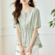 羅蒙（ROMON）圓領(lǐng)襯衫女短袖2026夏季新款系帶時(shí)尚收腰顯瘦上衣設計感棉襯衣 淡綠色 L 100-115斤