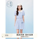 紫涵（ZIHAN）紫涵假兩件撞色翻領(lǐng)連衣裙女2025夏季新款甜美單排扣短袖a字短裙 藍(lán)條 S