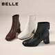 百麗（Belle）復古褶皺面時(shí)裝靴女2025冬新商場(chǎng)同款優(yōu)雅高跟短靴E5U1DDD5預售 黑色 38