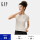 Gap女裝2025春季新款刺繡logo羅紋彈力短袖T恤簡(jiǎn)約常規上衣761951 米白色 M (165/84A) 亞洲尺碼