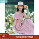 茵曼波浪邊袖連衣裙2025夏女裝新品松緊腰大A擺蛋糕公主裙子 藕粉色 -K18322386H1 M