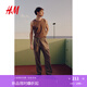 H&M男裝休閑褲2025秋季新款休閑寬松直筒運動亞麻混紡長褲1253401 深米色 M 175/88