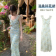 爾山集甜美小飛袖碎花裙溫柔風(fēng)連衣裙女夏季小眾氣質(zhì)修身荷葉邊a字長(cháng)裙 綠色碎花裙M