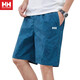 海麗漢森夏季薄款寬松純棉居家沙灘褲外穿休閑短褲男五分褲 藏青 3XL (155-170斤)
