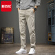 新百倫春季新款水洗潮流百搭休閑褲男修身直筒英倫雅痞小西褲韓版長(cháng)褲子 淺灰 34 碼 合適160-170斤
