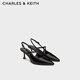 CHARLES&KEITH一字帶尖頭中跟包頭涼鞋單鞋生日禮物送女友CK1-60280474 Black黑色 40 （255）