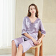 美標春夏新款真絲睡衣女短袖五分袖七分褲套裝桑蠶絲家居服 迷霧紫 M