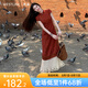 西遇新中式連衣裙女2025年夏季新款修身收腰紅色盤扣拼接短袖長裙 紅色 M (160)