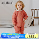 Milkbarn嬰兒秋季夾棉連體服寶寶連帽哈衣新生兒爬爬服雙面穿外套 桃紅小桃 90cm (18-24m)