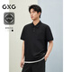 GXG男裝POLO衫夏舒適休閑條紋空氣層短袖 黑色 175/L