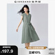 佐丹奴亞麻裙子女夏季棉麻V領(lǐng)綁帶收腰連袖連衣裙女05465329