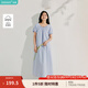 茵曼（INMAN）法式浪漫泡泡袖連衣裙2025夏季女裝新品溫柔風系帶短袖長裙 天藍色 M