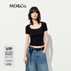 MO&Co.【秦嵐同款】短袖T恤2025夏新品圓領(lǐng)U領(lǐng)正肩收腰針織衫MBE2TEET01 黑色 M /165
