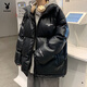 花花公子（PLAYBOY）東北PU皮面包服冬男裝外套2025港風(fēng)寬松短款羽絨服情侶男學(xué)生加厚 黑色 2XL