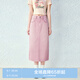 樂(lè)町牛仔半身裙女裝毛邊開(kāi)叉長(zhǎng)裙清新彩牛直筒半身裙 蝦肉粉(現(xiàn)貨) M