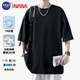 NASA GISS短袖T恤男純色基礎(chǔ)款寬松休閑純棉五分袖夏季260G重磅t恤