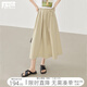 對白設計感壓褶a字半身裙女2025夏季新款復古純棉顯瘦大擺傘裙子 淺卡其色 XL