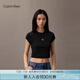 Calvin KleinJeans25春夏新款女士簡約刺繡時尚ck辣妹正肩羅紋短袖T恤47AB212
