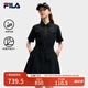FILA 斐樂(lè)官方女裝梭織工裝連衣裙2025夏季新款時(shí)尚涼感防曬收腰裙子 正黑色-BK L 170/88A/L