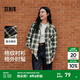 森馬（Semir）長袖襯衫女中長款慵懶寬松落肩休閑秋季chic復(fù)古格紋襯衣潮流 綠黑色調(diào)00449 M