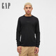 蓋璞（GAP）男女裝2025秋季新款LOGO華夫格長(cháng)袖T恤休閑常規上衣美版 黑色 M 美碼 L亞洲碼180/96A