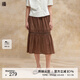 播蕾絲拼接裙擺A字半身裙女商場同款韓系風(fēng)格子長裙BDR2BD0935 O91熔巖格 S
