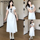 棉致法式學(xué)院風(fēng)蝴蝶結短袖連衣裙女夏季2025新款小個(gè)子收腰顯瘦長(cháng)裙 6106白色長(cháng)裙【高品質(zhì)28.5】 L 100-115斤