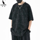 袋鼠（DAISHU）260g重磅短袖t恤男圓領(lǐng)寬松加肥加大胖子300斤開叉打底衫大碼半袖 FJA22-12308黑色 6XL 220-250斤
