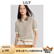 LILY2025春新款植物系條紋寬松休閑通勤百搭短袖POLO領(lǐng)針織衫女 604米白 L