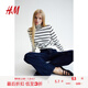 H&M女裝毛針織衫夏季時尚休閑簡約圓高領(lǐng)長袖套衫1176748 白色/條紋 170/116 XL