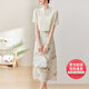 凡琴?lài)?guó)風(fēng)新中式旗袍連衣裙兩件套氣質(zhì)優(yōu)雅襯衫裙子套裝 杏底綠花 S 
