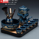 懶人自動(dòng)功夫茶具套裝整套辦公窯變石磨泡茶器茶盤(pán)復(fù)古風(fēng)描金茶道茶洗 霽藍(lán)(富貴金山)六杯+茶道+茶洗+長(zhǎng)(琴韻)黑