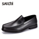 沙馳（SATCHI）高檔男鞋2025新款頭層牛皮彈軟按摩透氣套腳商務(wù)休閑皮鞋爸爸鞋 黑色 37